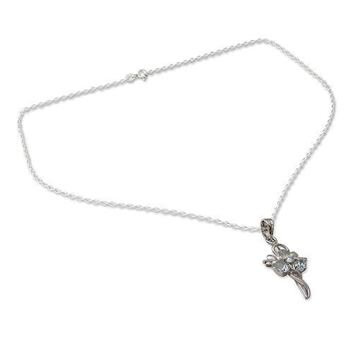 【並行輸入品】Novicaブルートパーズ。925ロジウムメッキシルバーペンダントネックレス、18 " ' Precious Trinity '_4