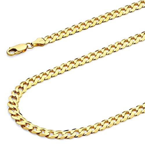 【並行輸入品】Wellingsale 14?Kイエローゴールドソリッド4.5?MM Polished FlatキューバBeveledチェーンネッの画像