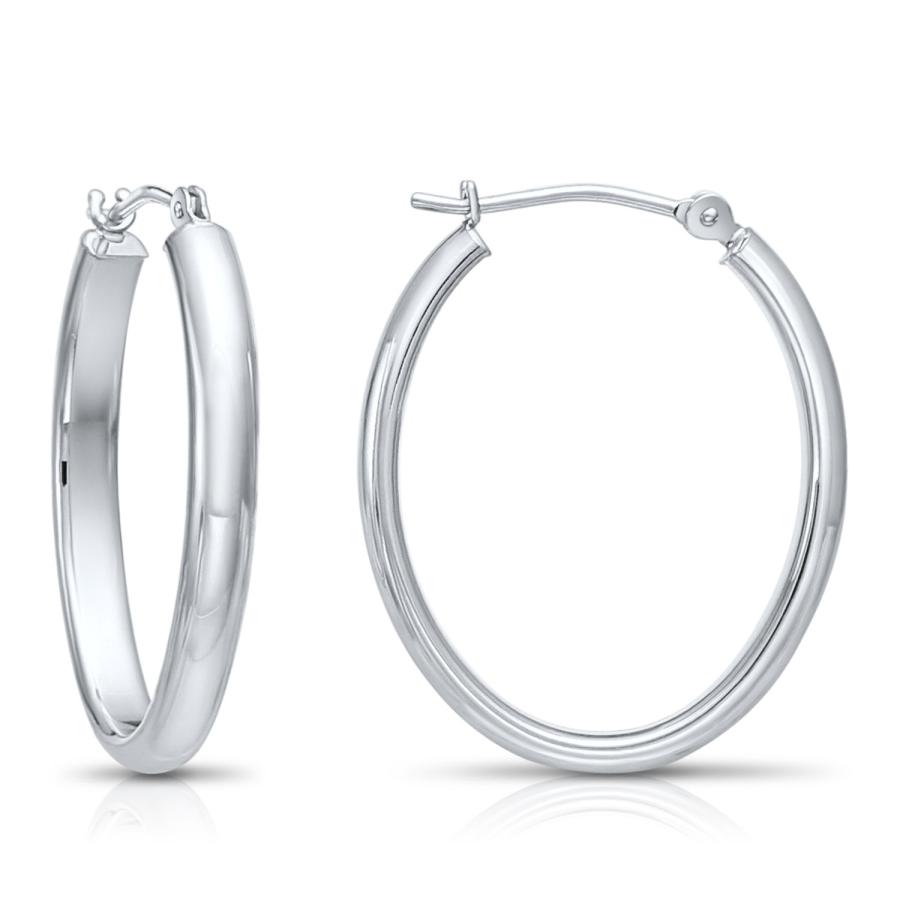 【並行輸入品】14 Kホワイトゴールド小さな楕円形研磨フープイヤリング(直径0.7インチ) TILO JEWELRY 14k Gold Smal