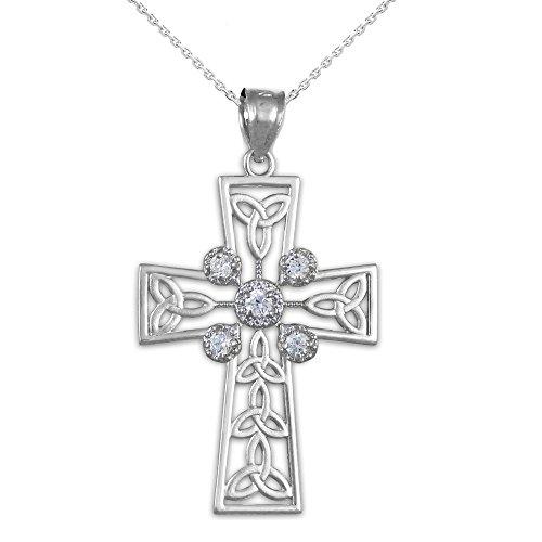 【並行輸入品】925スターリングシルバーケルトクロスTrinity Knotダイヤモンドペンダントネックレス シルバー 925 Sterlingの画像
