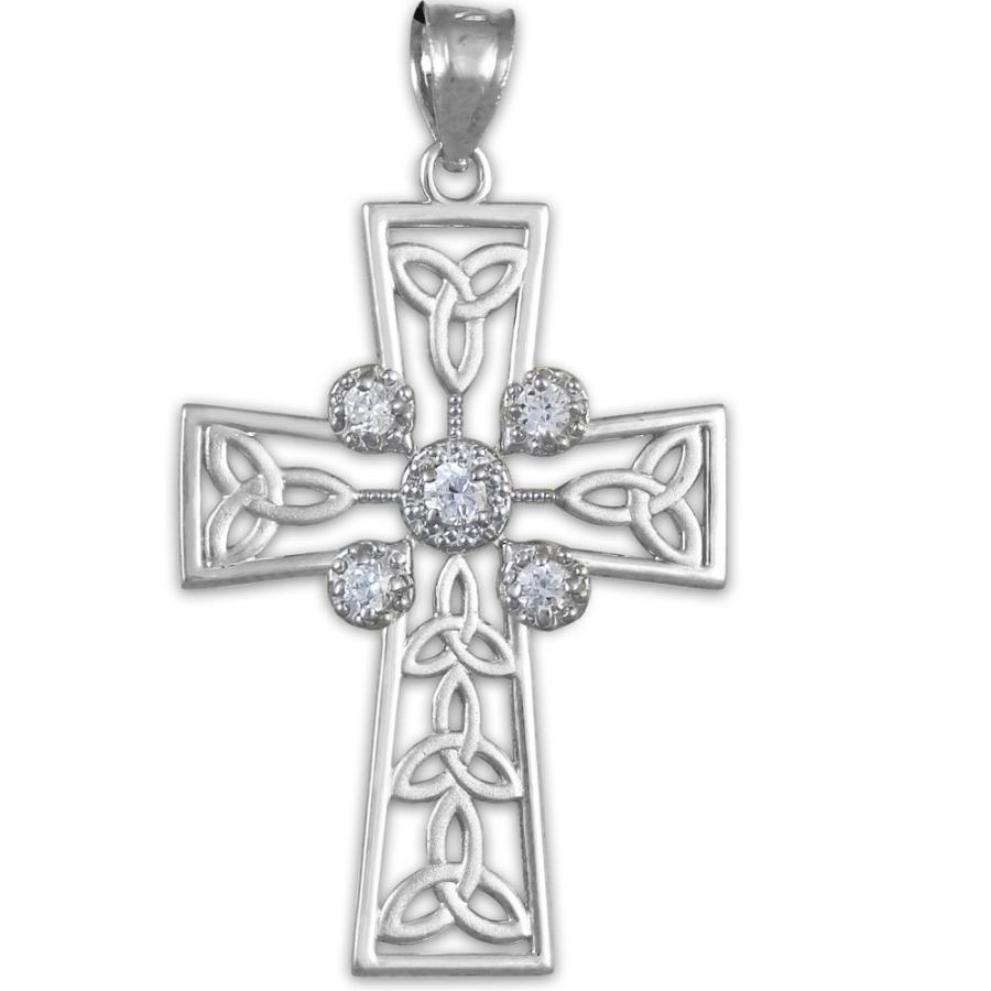 【並行輸入品】925スターリングシルバーケルトクロスTrinity Knotダイヤモンドペンダントネックレス シルバー 925 Sterlingの画像