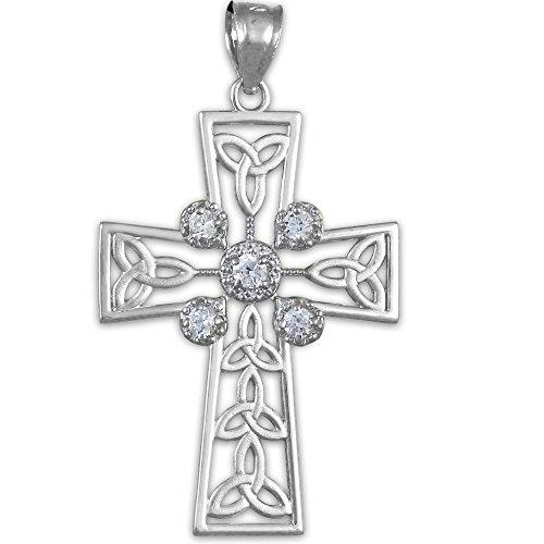 【並行輸入品】925スターリングシルバーケルトクロスTrinity Knotダイヤモンドペンダントネックレス シルバー 925 Sterlingの画像