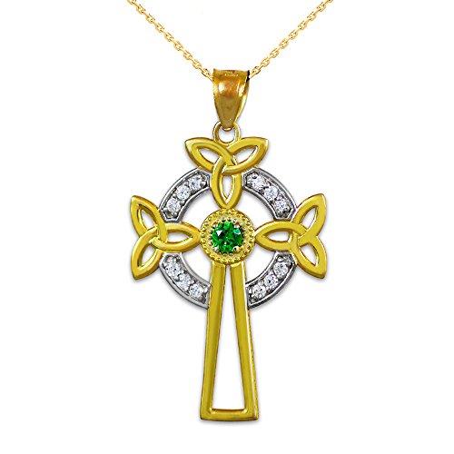 【並行輸入品】14?KツートンゴールドケルトクロスTrinity Knotダイヤモンドペンダントネックレスwithエメラルド ゴールド 14K