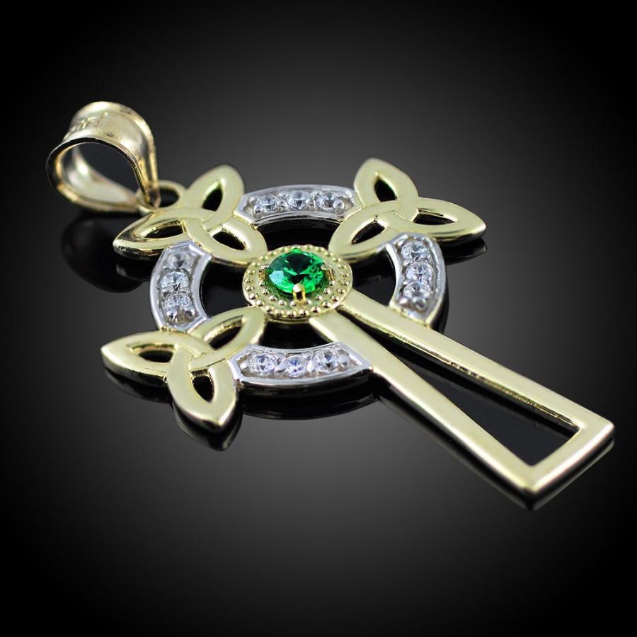 【並行輸入品】14?KツートンゴールドケルトクロスTrinity Knotダイヤモンドペンダントネックレスwithエメラルド ゴールド 14K
