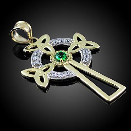 【並行輸入品】14?KツートンゴールドケルトクロスTrinity Knotダイヤモンドペンダントネックレスwithエメラルド ゴールド 14K