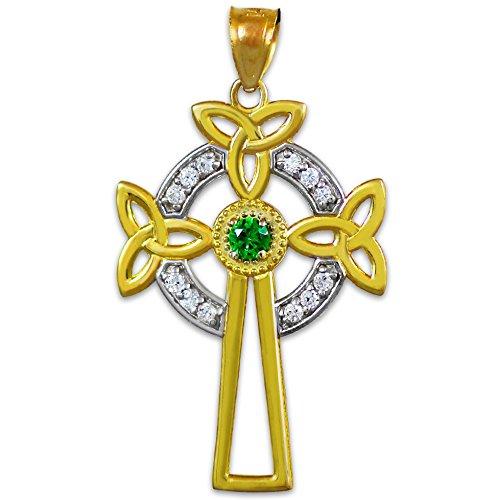 【並行輸入品】14?KツートンゴールドケルトクロスTrinity Knotダイヤモンドペンダントネックレスwithエメラルド ゴールド 14K