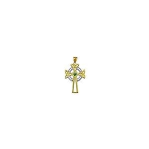 【並行輸入品】14?KツートンゴールドケルトクロスTrinity Knotダイヤモンドペンダントネックレスwithエメラルド ゴールド 14K
