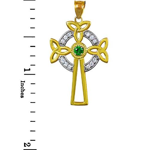 【並行輸入品】14?KツートンゴールドケルトクロスTrinity Knotダイヤモンドペンダントネックレスwithエメラルド ゴールド 14K