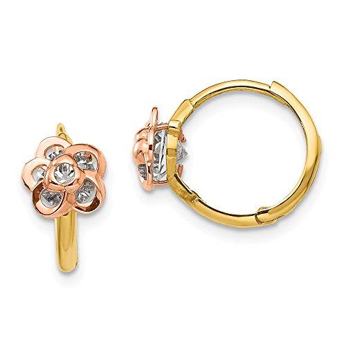 【並行輸入品】美しいホワイトとイエローゴールド 14K イエロー&ローズゴールド Madi K CZ フラワーヒンジフープイヤリング Beautの画像