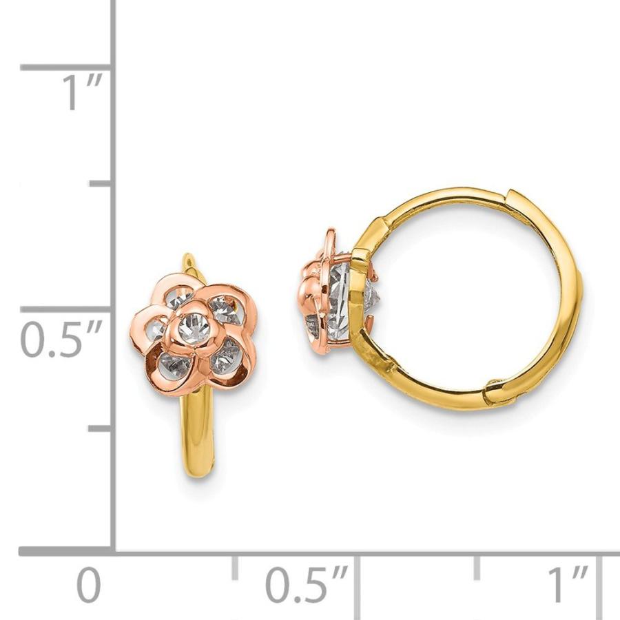 【並行輸入品】美しいホワイトとイエローゴールド 14K イエロー&ローズゴールド Madi K CZ フラワーヒンジフープイヤリング Beautの画像