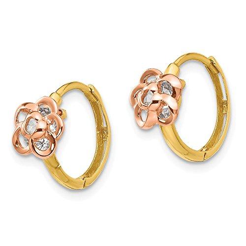 【並行輸入品】美しいホワイトとイエローゴールド 14K イエロー&ローズゴールド Madi K CZ フラワーヒンジフープイヤリング Beautの画像