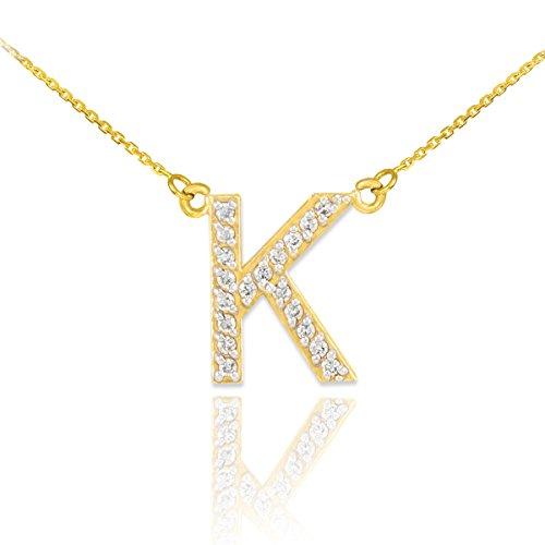 【並行輸入品】Fine 14?Kイエローゴールドdiamond studded初期文字ペンダントネックレス、16?" Fine 14k Yellの画像