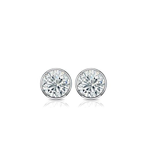 【並行輸入品】円形ダイヤモンドピアス 14kホワイトゴールドのベゼル留め (1/5   2ct O等級ホワイトダイヤ 透明度I2 I3) プッシの画像