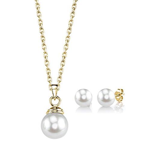 【並行輸入品】The Pearl Source ペンダントネックレス 14Kゴールド ラウンド ホワイト 淡水養殖真珠 希望 セット レディースの画像
