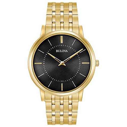 【並行輸入品】Bulova 97?a127メンズ超スリムゴールドメッキブレスレット腕時計 Bulova Men's Designer Watchの画像