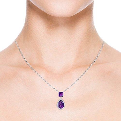 【並行輸入品】ダイヤモンドハロー付きスクエア型とペアシェイプのアメジストペンダント|シルバー|彼女の為にジュエリーギフト Angara Natuの画像