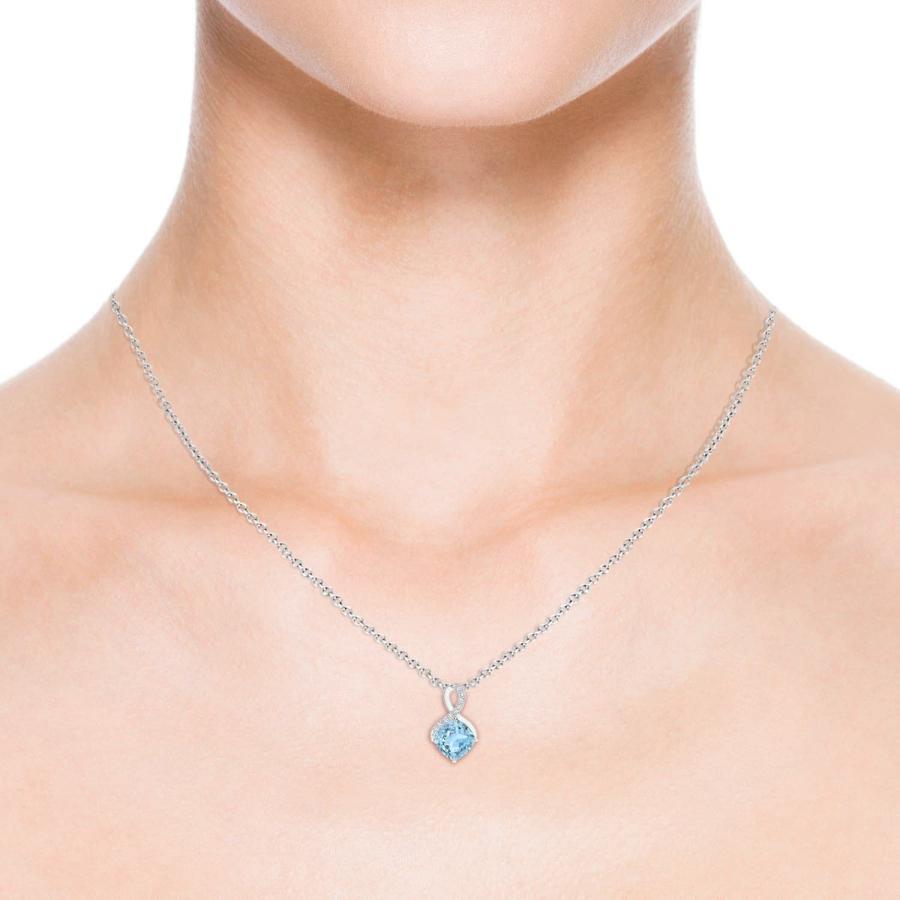 【並行輸入品】Angara 天然アクアマリン ソリティア ペンダント ネックレス レディース ガールズ 14K ソリッドゴールド/プラチナ/スタの画像