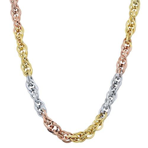 【並行輸入品】10 Kトリコロールゴールド3.8 MMダブルケーブルリンクネックレス Kooljewelry 10k Tricolor Goldの画像