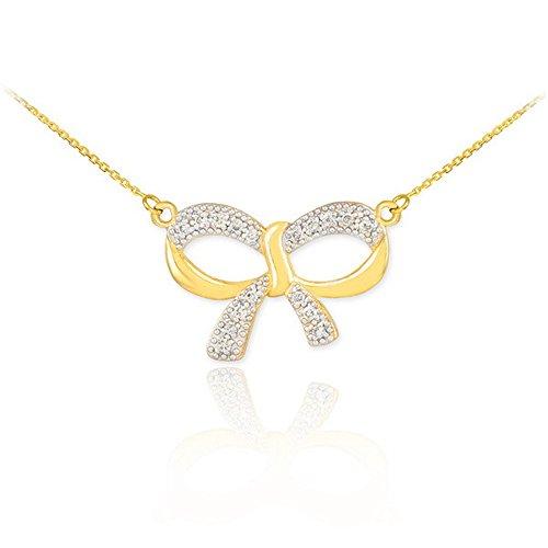 【並行輸入品】14?K黄色ゴールドダイヤモンドチャームBowネックレス 14k Yellow Gold Diamond Charm Bow Neの画像