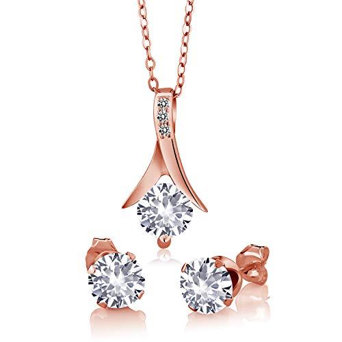 【並行輸入品】[Gem Stone King] 3.65カラット シンセティック ホワイトサファイア ネックレス ピアス セット レディース 天