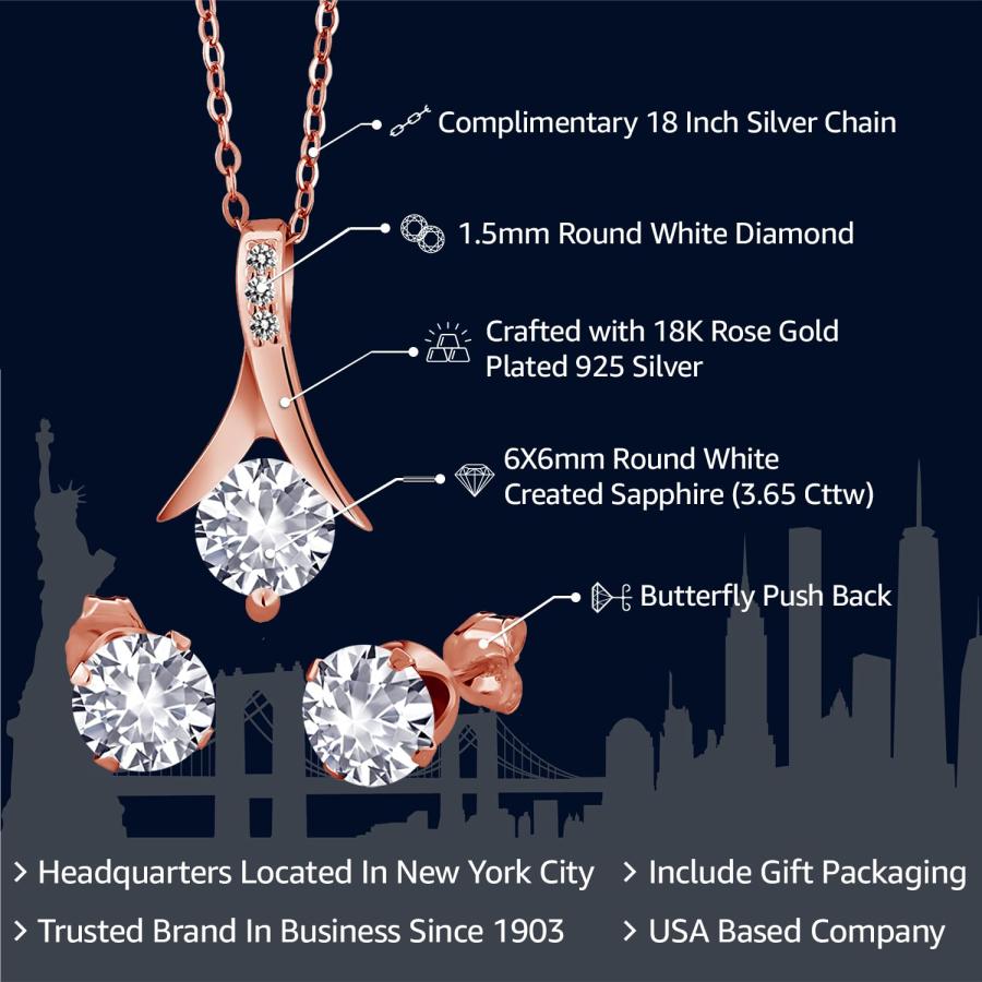 【並行輸入品】[Gem Stone King] 3.65カラット シンセティック ホワイトサファイア ネックレス ピアス セット レディース 天