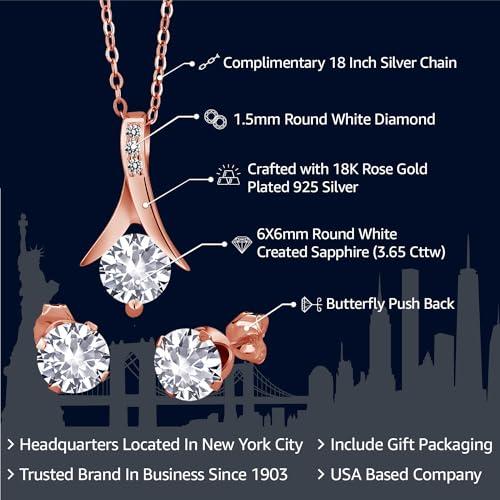 【並行輸入品】[Gem Stone King] 3.65カラット シンセティック ホワイトサファイア ネックレス ピアス セット レディース 天
