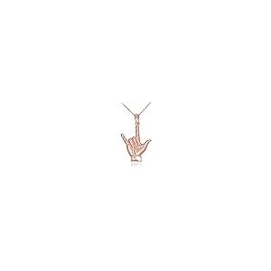 【並行輸入品】14?KローズゴールドI Love You Hand Sign Languageチャームペンダントネックレス 14k Rose Gの画像