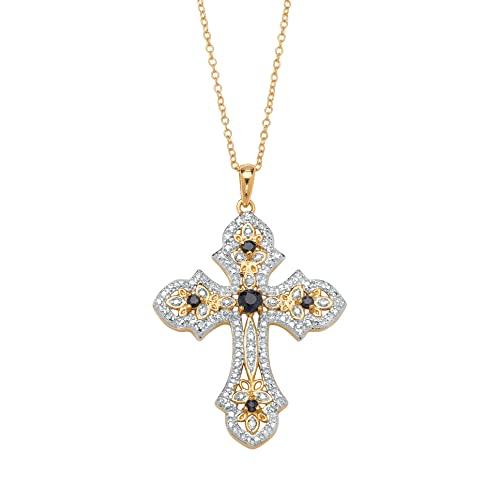 【並行輸入品】PalmBeach Jewelry イエローゴールドメッキ シルバー 本物のダイヤモンドと本物のサファイアクロスペンダント (1/_1
