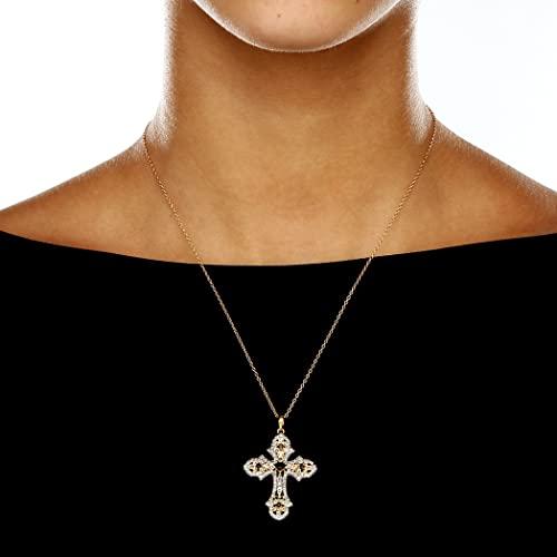 【並行輸入品】PalmBeach Jewelry イエローゴールドメッキ シルバー 本物のダイヤモンドと本物のサファイアクロスペンダント (1/_7