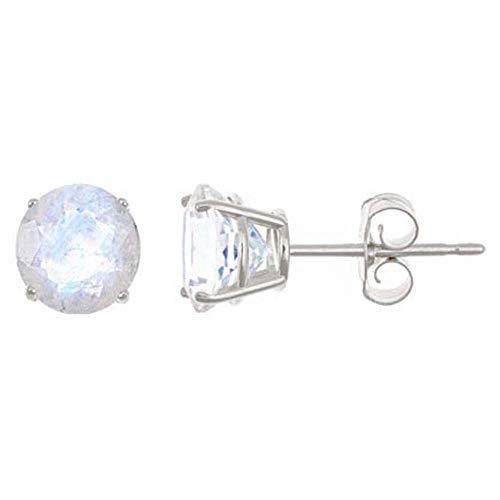 【並行輸入品】本物のムーンストーンスタッドイヤリング ブリリアントラウンドカット 5mm 14Kホワイトゴールド Genuine Moonstoの画像