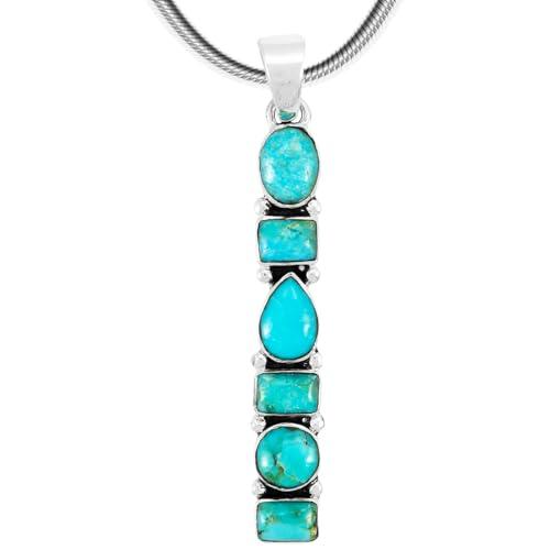【並行輸入品】宝石ペンダントネックレス925スターリングシルバーターコイズ本&宝石20 "長) Gemstone Pendant Necklac_1
