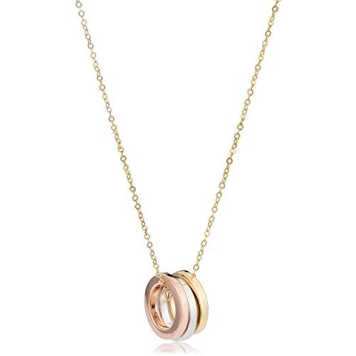 【並行輸入品】14 Kトリコロールゴールドトリプルリングネックレス(18インチ) Kooljewelry 14k Tricolor Gold T_1