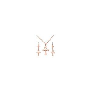 【並行輸入品】14 KローズゴールドエジプトAnkhクロスネックレスとイヤリングセット 14k Rose Gold Egyptian Ankhの画像