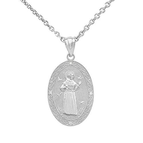 【並行輸入品】スターリングシルバーSaint Francis of Assisi CZオーバルメダルチャームネックレス(Small) シルバー