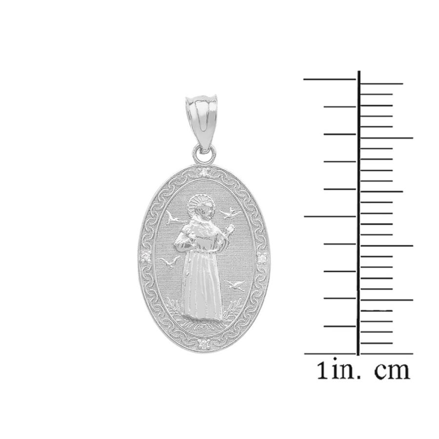 【並行輸入品】スターリングシルバーSaint Francis of Assisi CZオーバルメダルチャームネックレス(Small) シルバー