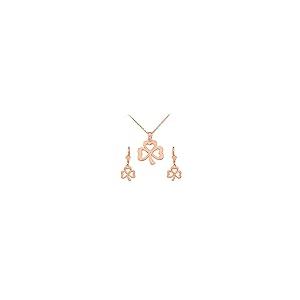 【並行輸入品】14?Kローズゴールドthree leafハートクローバーシャムロックネックレスとイヤリングセット 14k Rose Gold Tの画像