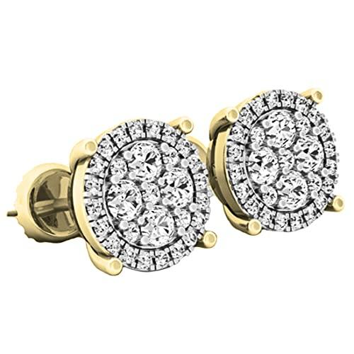 【並行輸入品】0.40カラット（ctw）14Kゴールド ラウンドカット ホワイトダイヤモンド レディース クラスターフラワー スタッドピアス Dの画像