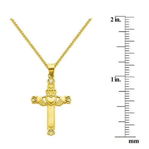 【並行輸入品】14?Kイエローソリッドゴールドファンシークラダクロス宗教ペンダントwith 1.5 mmフラット小麦チェーン PRECIOUS_5