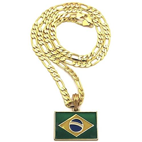 【並行輸入品】Gwoodブラジル国旗Smallペンダントネックレスwithフィガロチェーン24インチLong GWOOD Brazil Flag_1