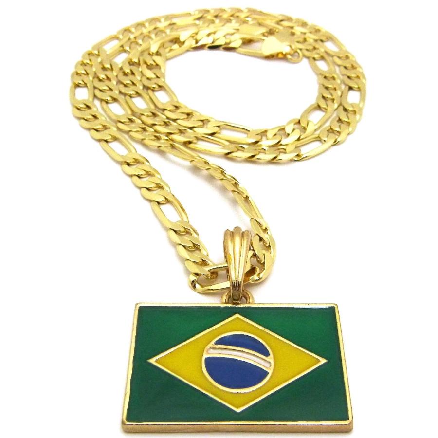 【並行輸入品】Gwoodブラジル国旗Smallペンダントネックレスwithフィガロチェーン24インチLong GWOOD Brazil Flag_6