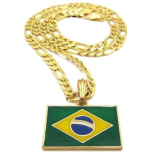 【並行輸入品】Gwoodブラジル国旗Smallペンダントネックレスwithフィガロチェーン24インチLong GWOOD Brazil Flag_7
