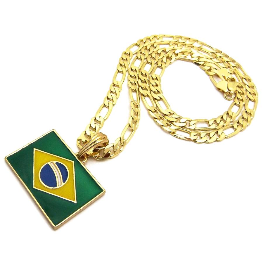 【並行輸入品】Gwoodブラジル国旗Smallペンダントネックレスwithフィガロチェーン24インチLong GWOOD Brazil Flag_9