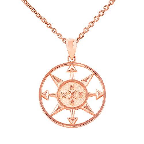 【並行輸入品】Fine 14 Kローズゴールドコンパスナビゲーションラウンドペンダントネックレス Fine 14k Rose Gold Compの画像
