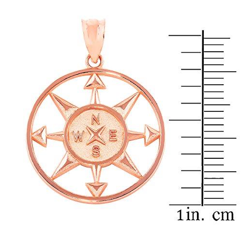【並行輸入品】Fine 14 Kローズゴールドコンパスナビゲーションラウンドペンダントネックレス Fine 14k Rose Gold Compの画像