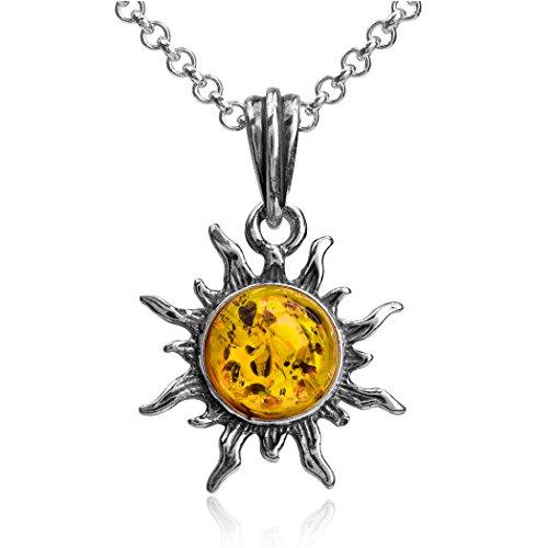 【並行輸入品】琥珀 スターリングシルバーフレイミングサンペンダント ネックレスチェーン18インチ Ian and Valeri Co. Ambe_1