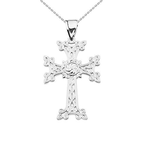 【並行輸入品】スターリングシルバーエタニティ" Khachkar" Armenian Crossペンダントネックレス(Small) シルバー M