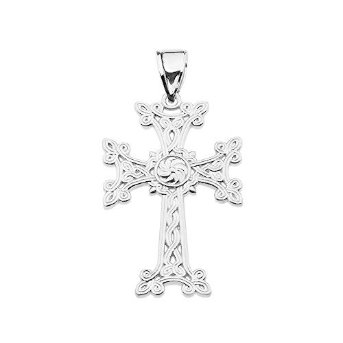 【並行輸入品】スターリングシルバーエタニティ" Khachkar" Armenian Crossペンダントネックレス(Small) シルバー M