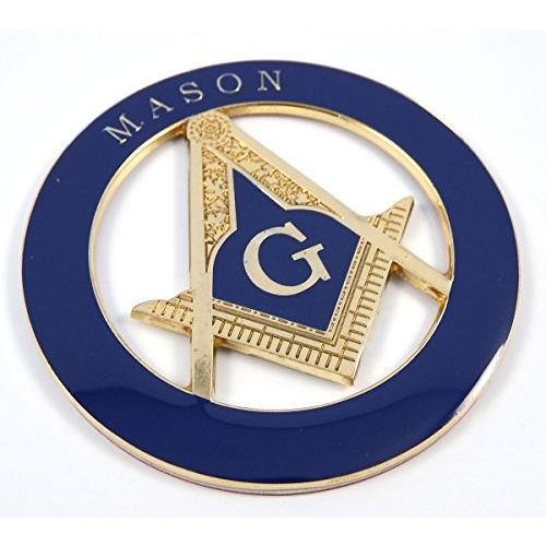 【並行輸入品】Masonフリーメイソンブルーラウンド3?\"オートエンブレムメタル車デカールmas20 Mason Masonic Blue Roの画像