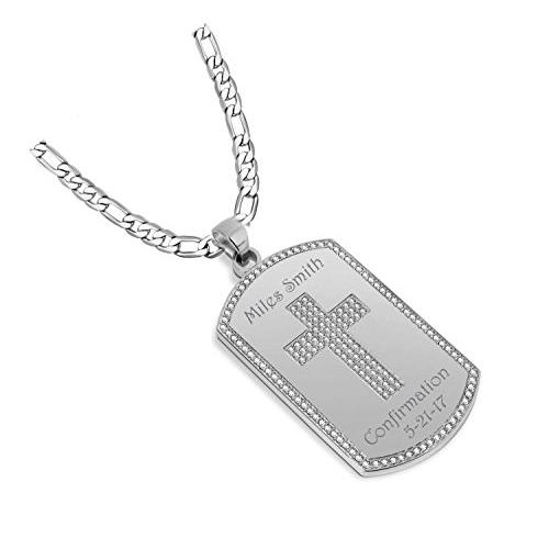 【並行輸入品】Engravedシルバーステンレススチールストーンクロス犬タグネックレスペンダントチャーム&チェーン Personalized S_1