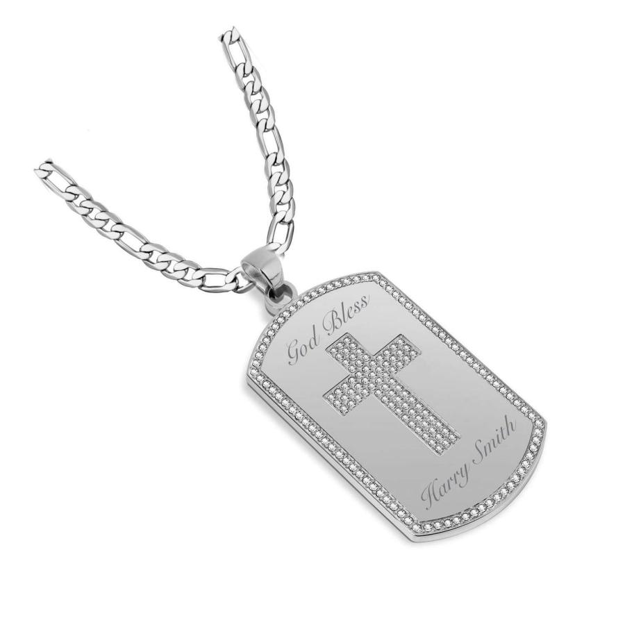 【並行輸入品】Engravedシルバーステンレススチールストーンクロス犬タグネックレスペンダントチャーム&チェーン Personalized S_3